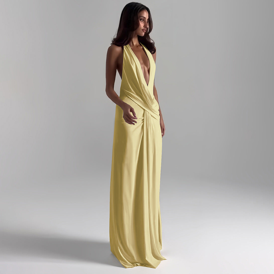 Zelira Deep V Halter Gown
