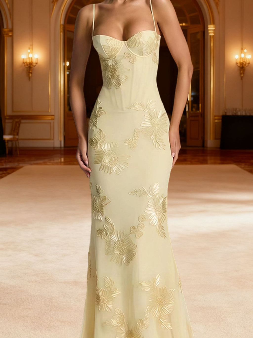 Tivora Embroidered Backless Gown