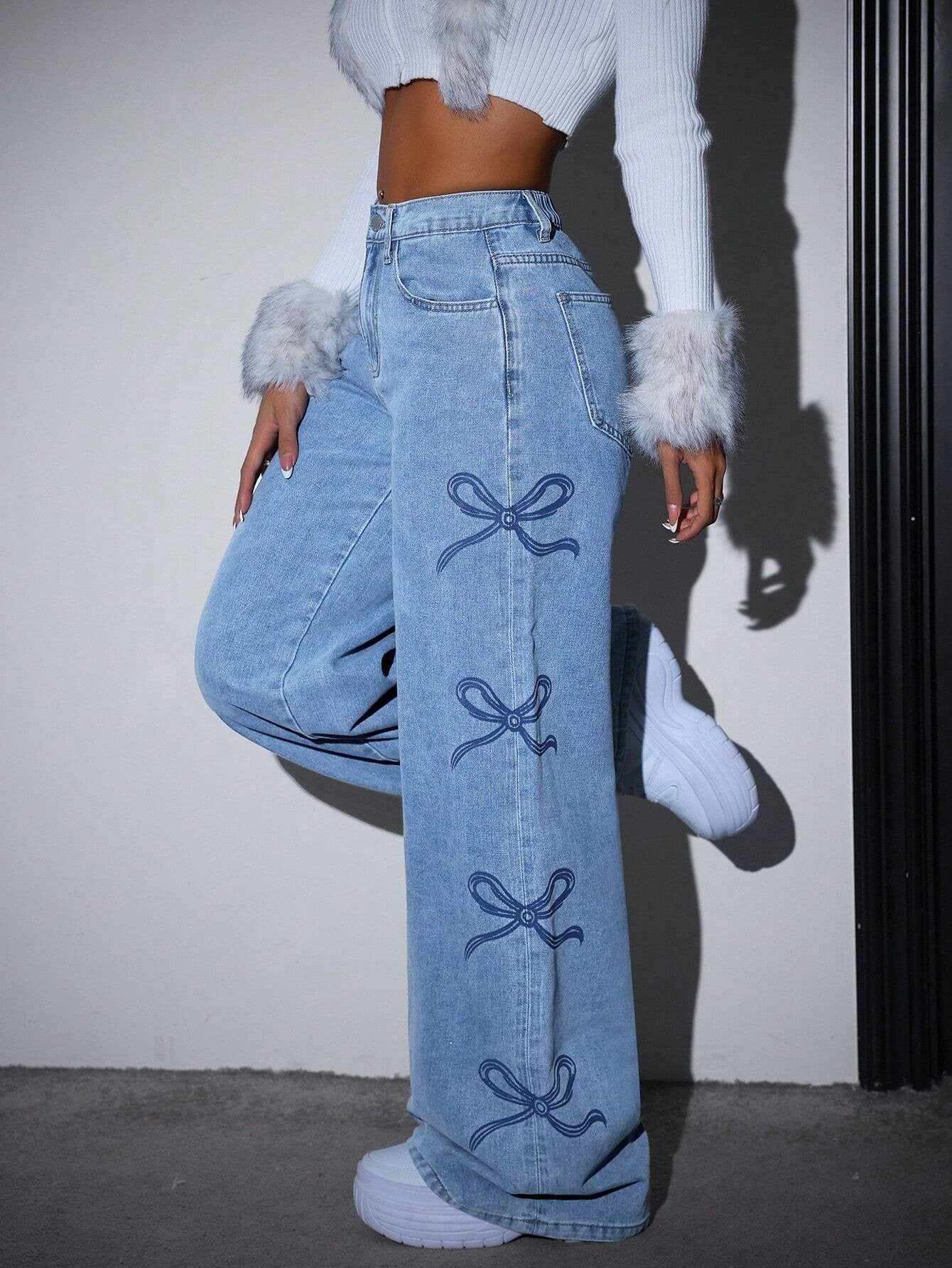Eloria Bow Waist Wide Leg Jeans