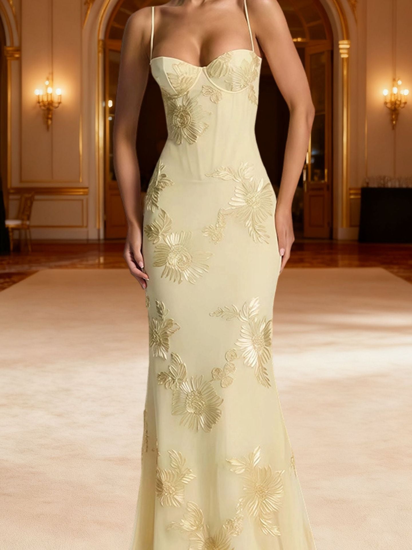 Tivora Embroidered Backless Gown