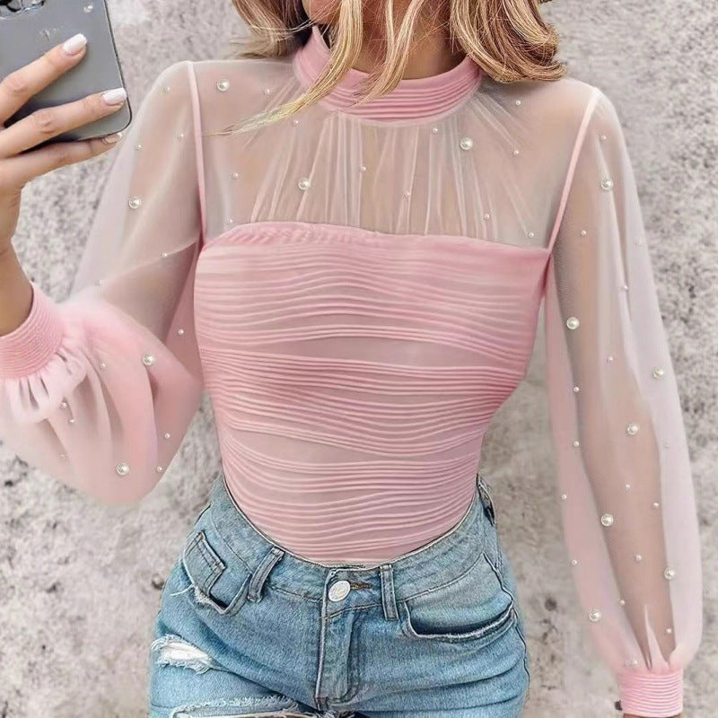 Celeste Pearl Mesh Blouse