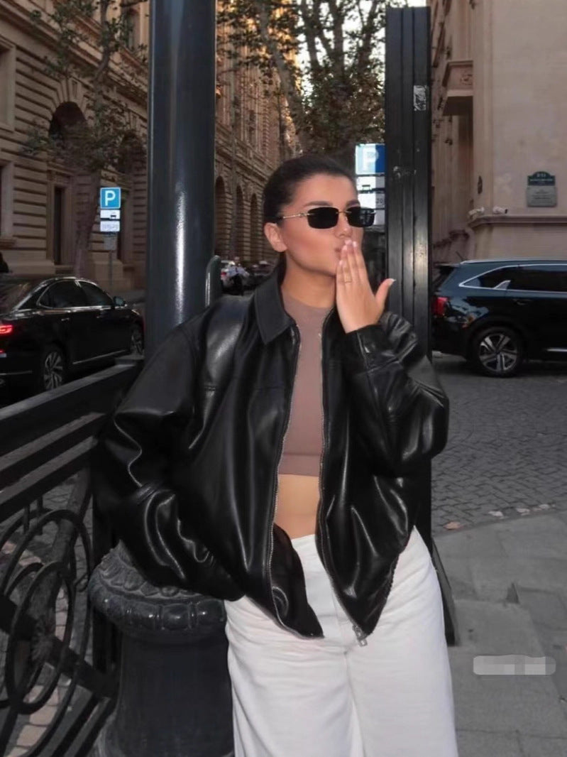 Evan Leather Bomber Jacket