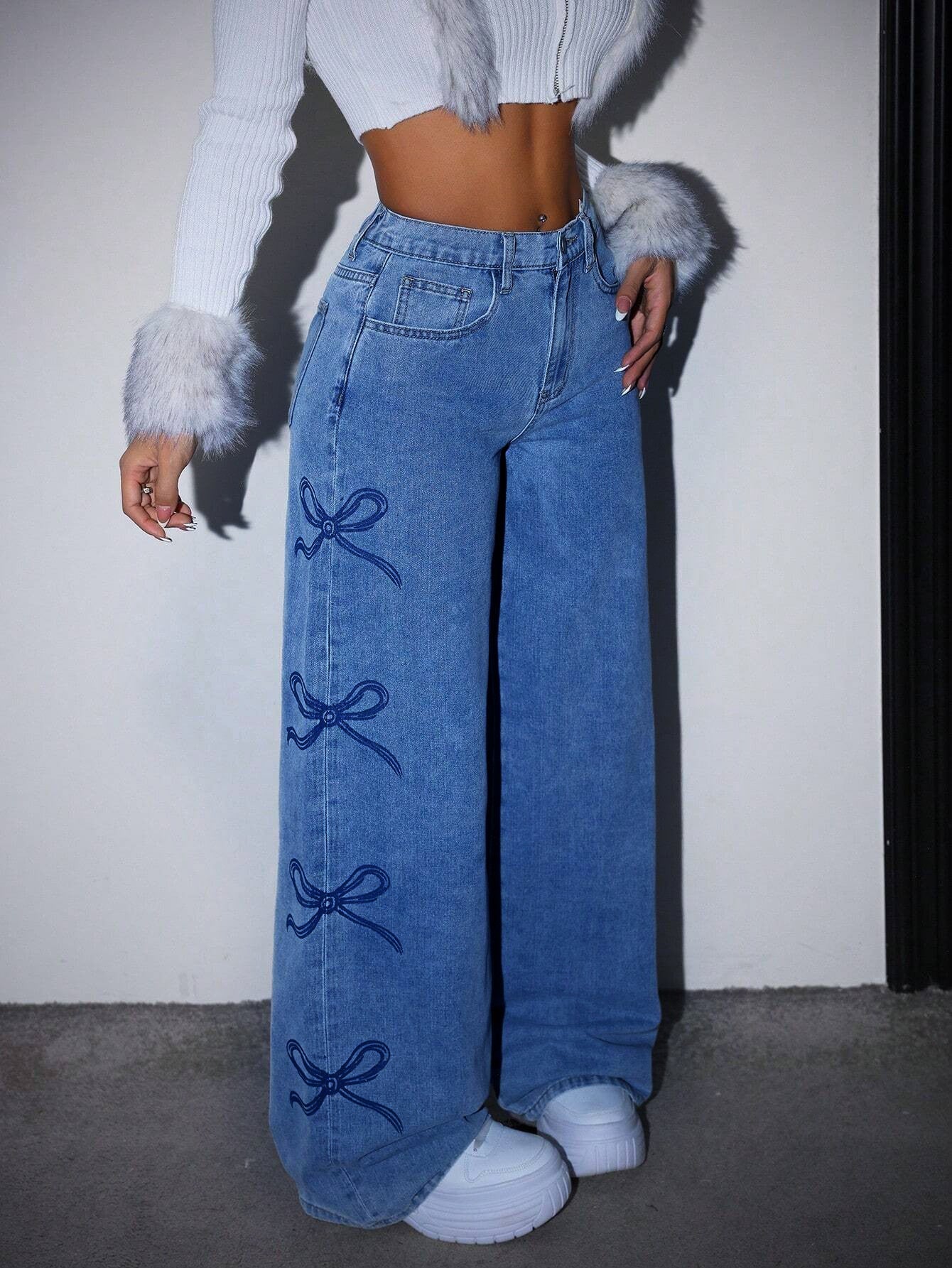 Eloria Bow Waist Wide Leg Jeans