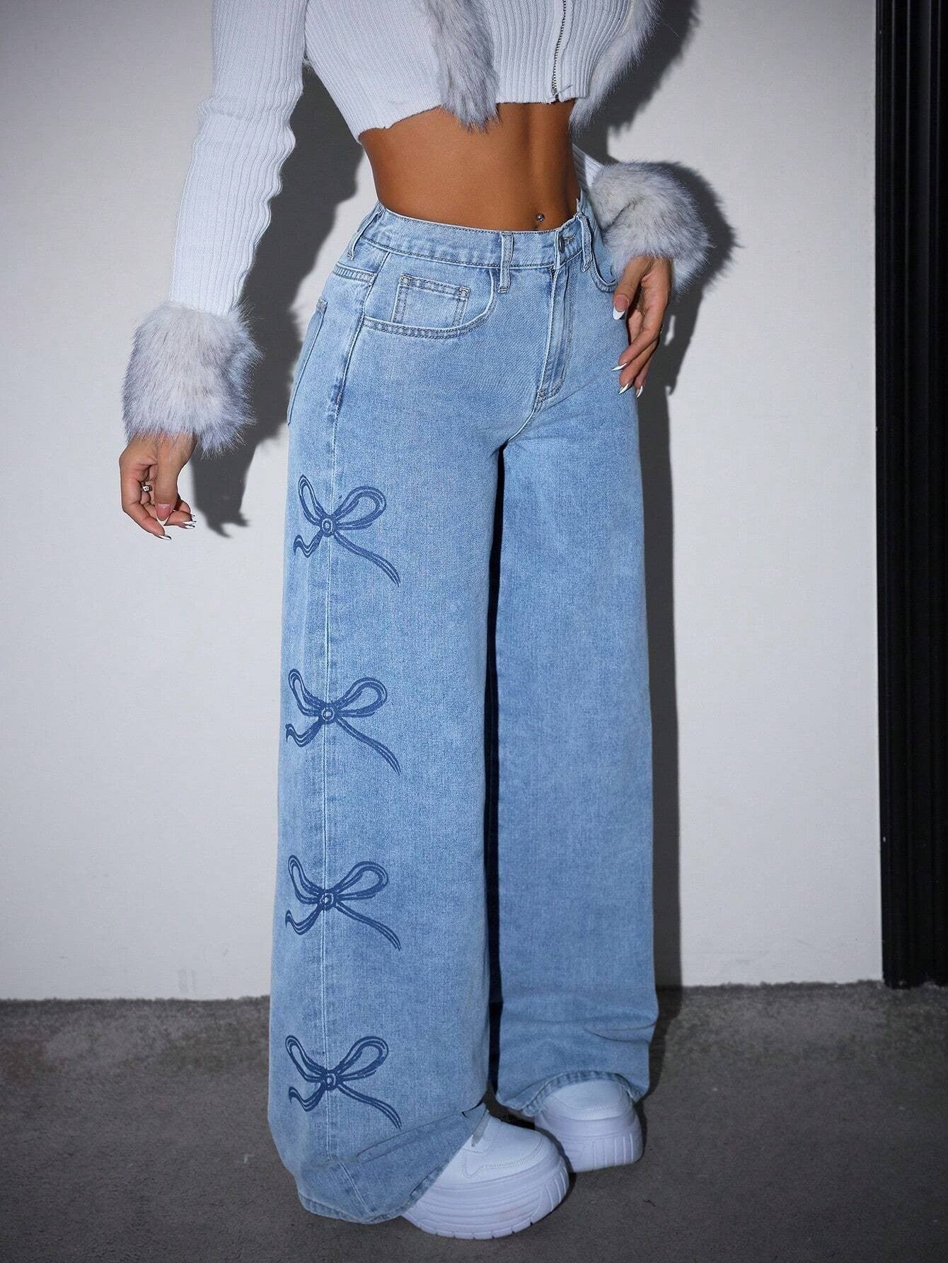 Eloria Bow Waist Wide Leg Jeans