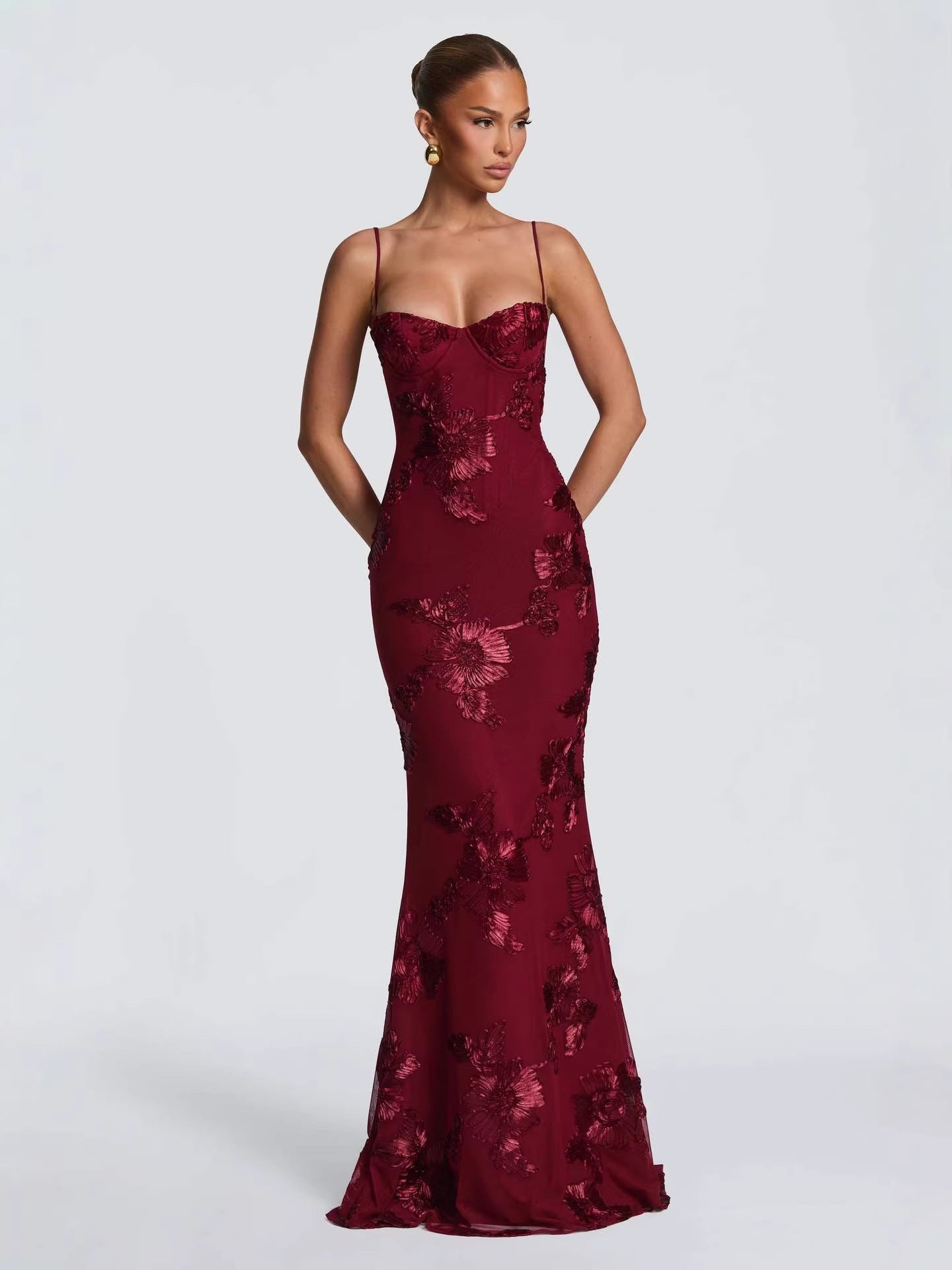 Tivora Embroidered Backless Gown