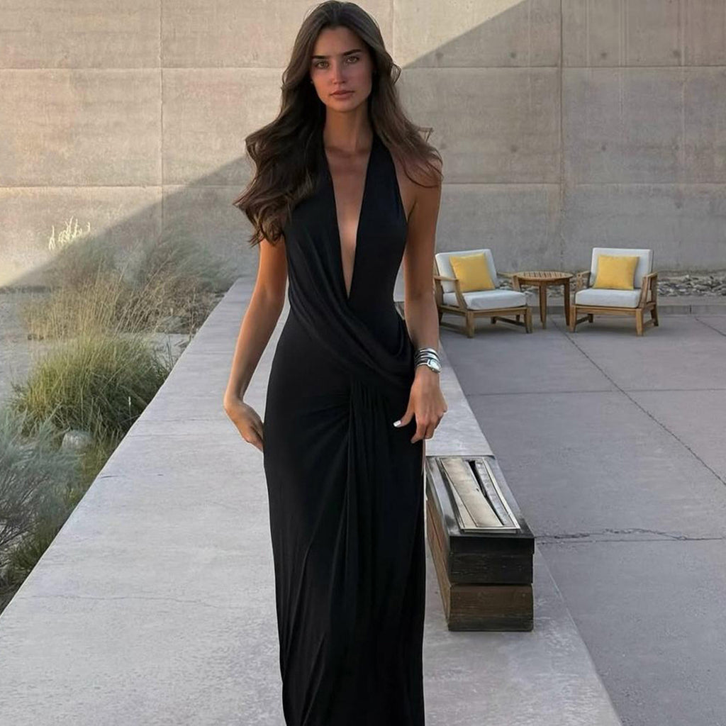 Zelira Deep V Halter Gown