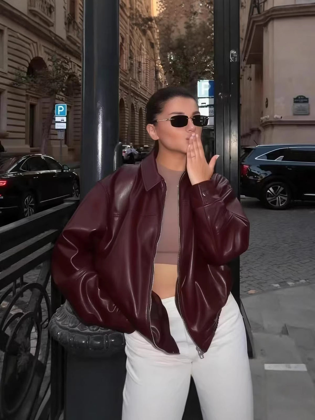 Evan Leather Bomber Jacket