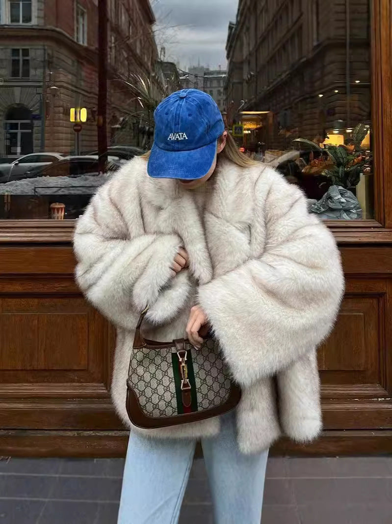 Valen Textured Fur Coat