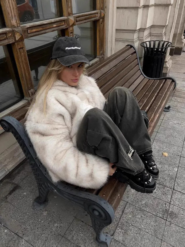 Valen Textured Fur Coat