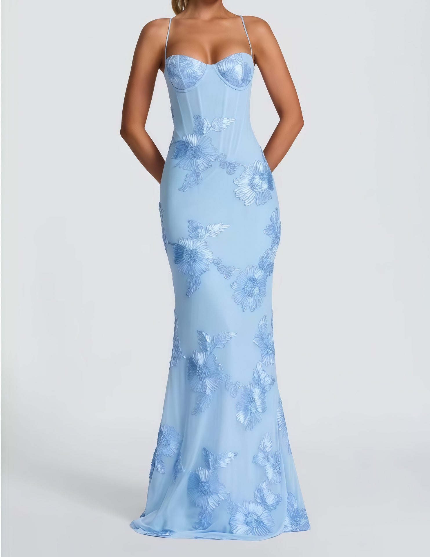 Tivora Embroidered Backless Gown