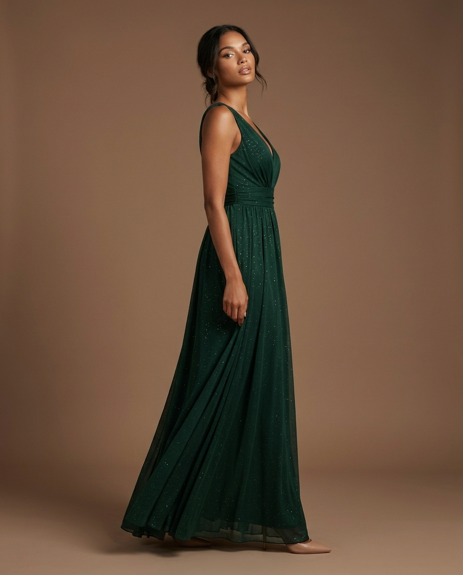 Aurelia V Neck Maxi Dress Dark Green — Side