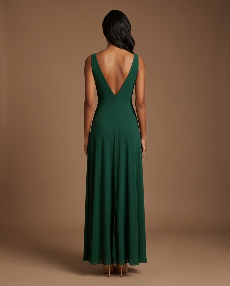 Aurelia V Neck Maxi Dress Dark Green — Rear
