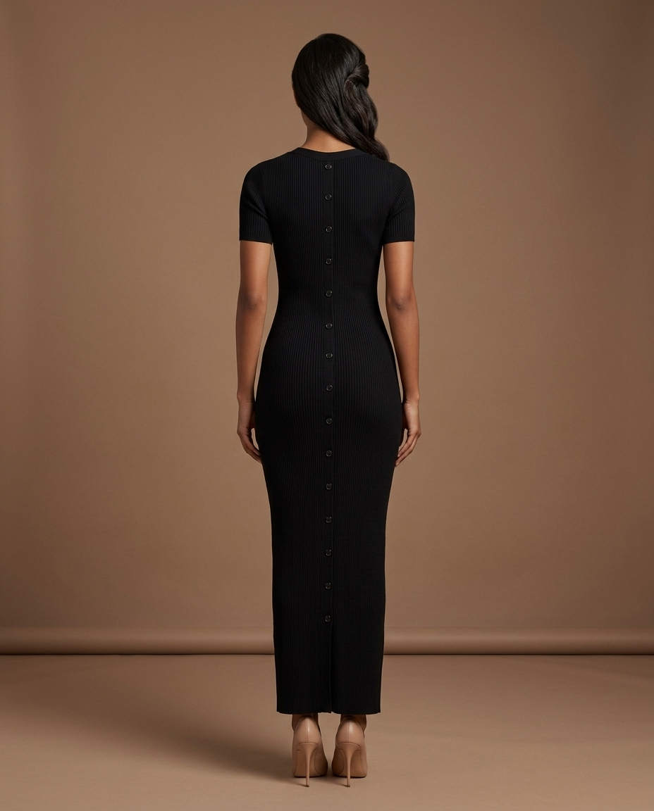 Blaire Knit Button Maxi Black — Rear