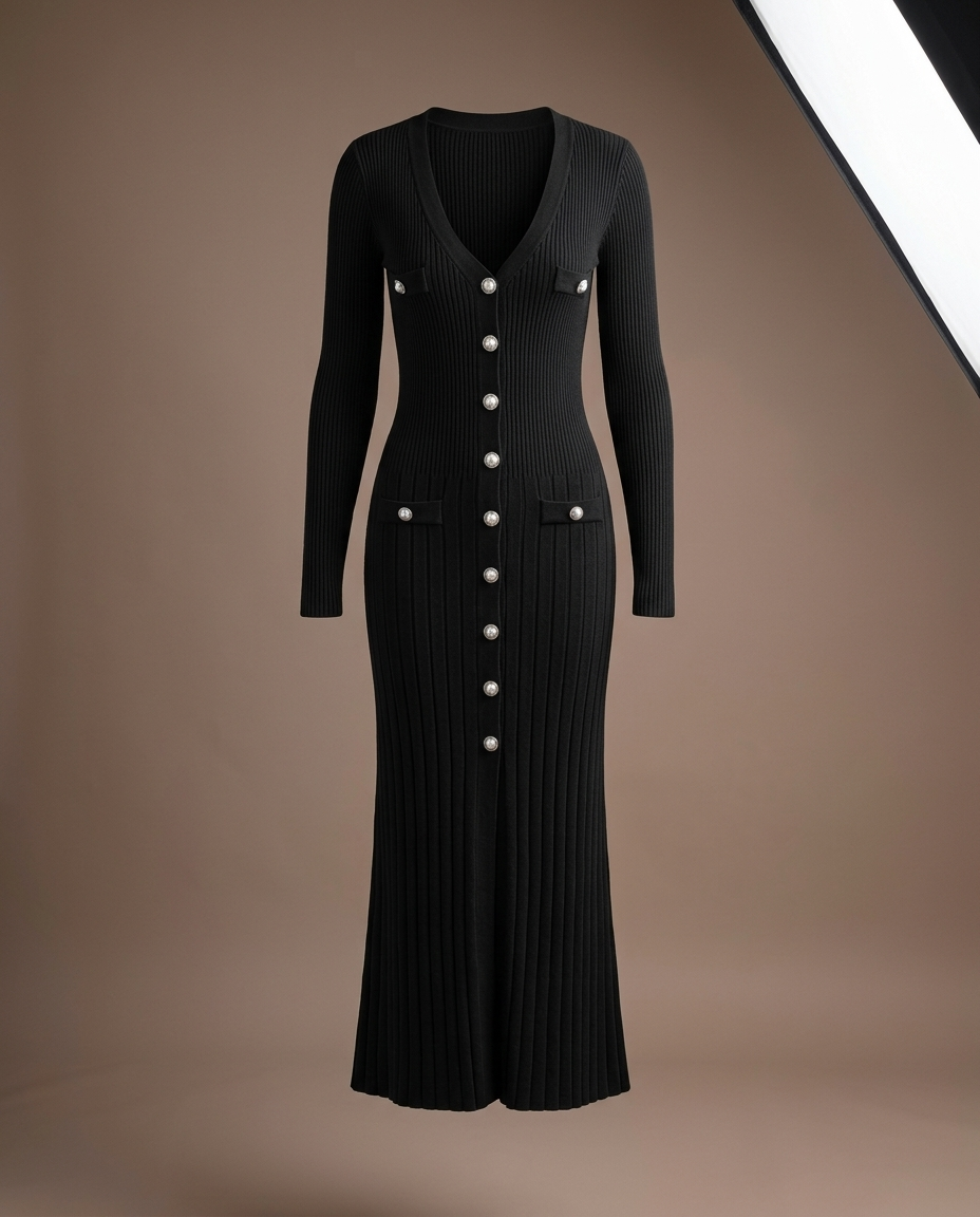 Blaire Knit Button Maxi Black — Dress Only