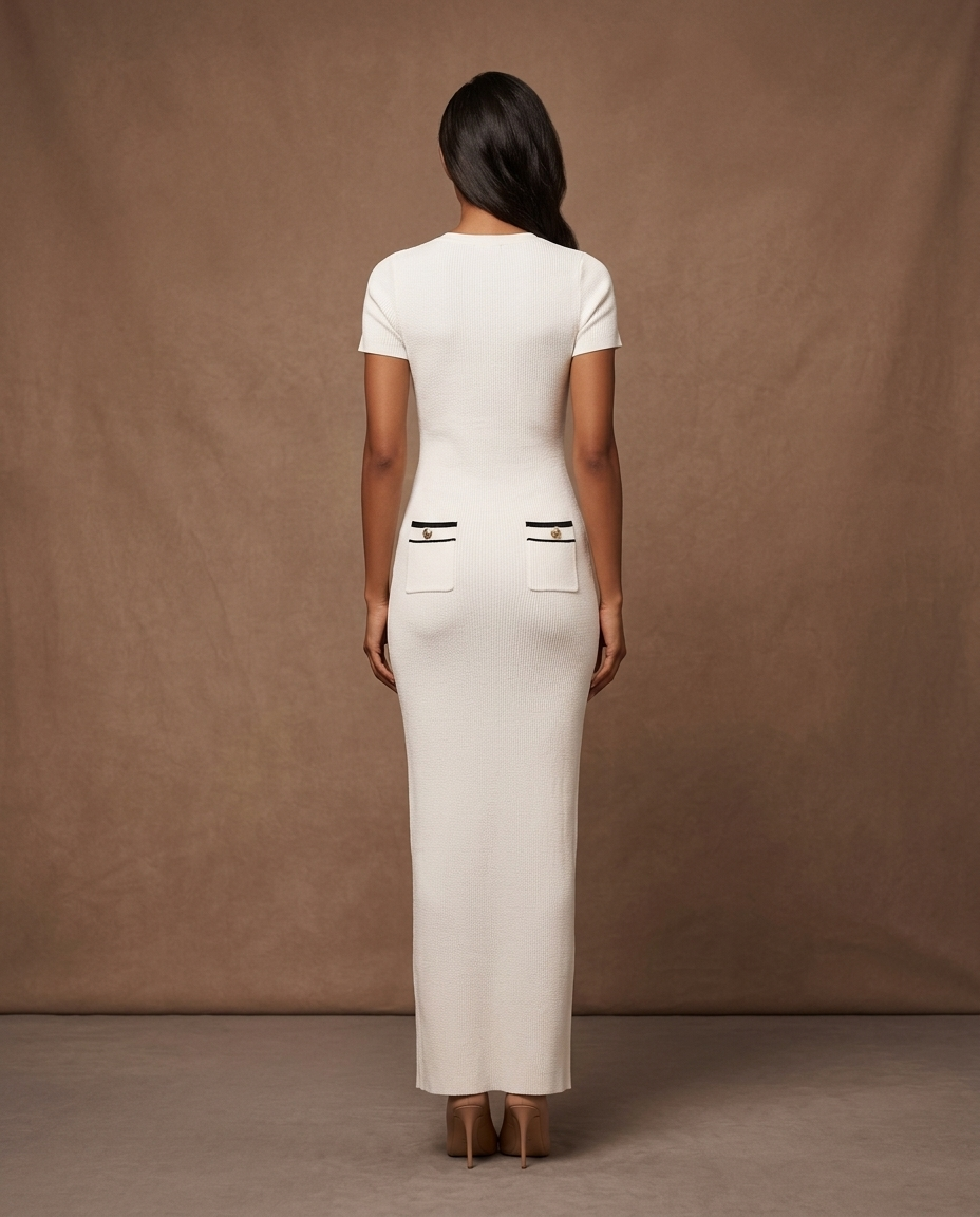Blaire Knit Button Maxi White — Rear