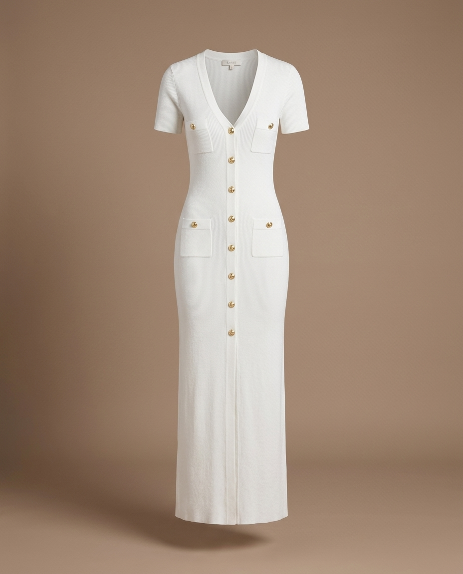 Blaire Knit Button Maxi White — Dress Only