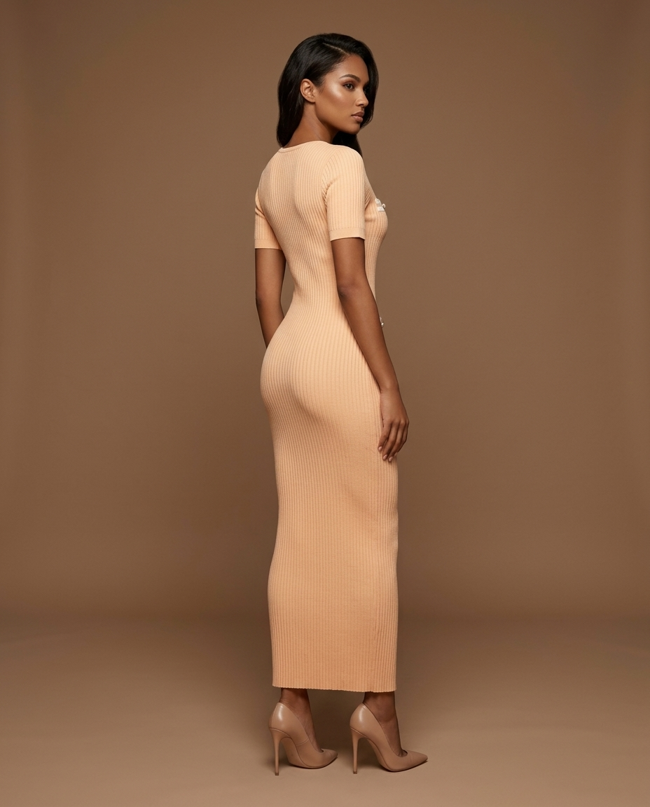 Blaire Knit Button Maxi Apricot — Rear Side