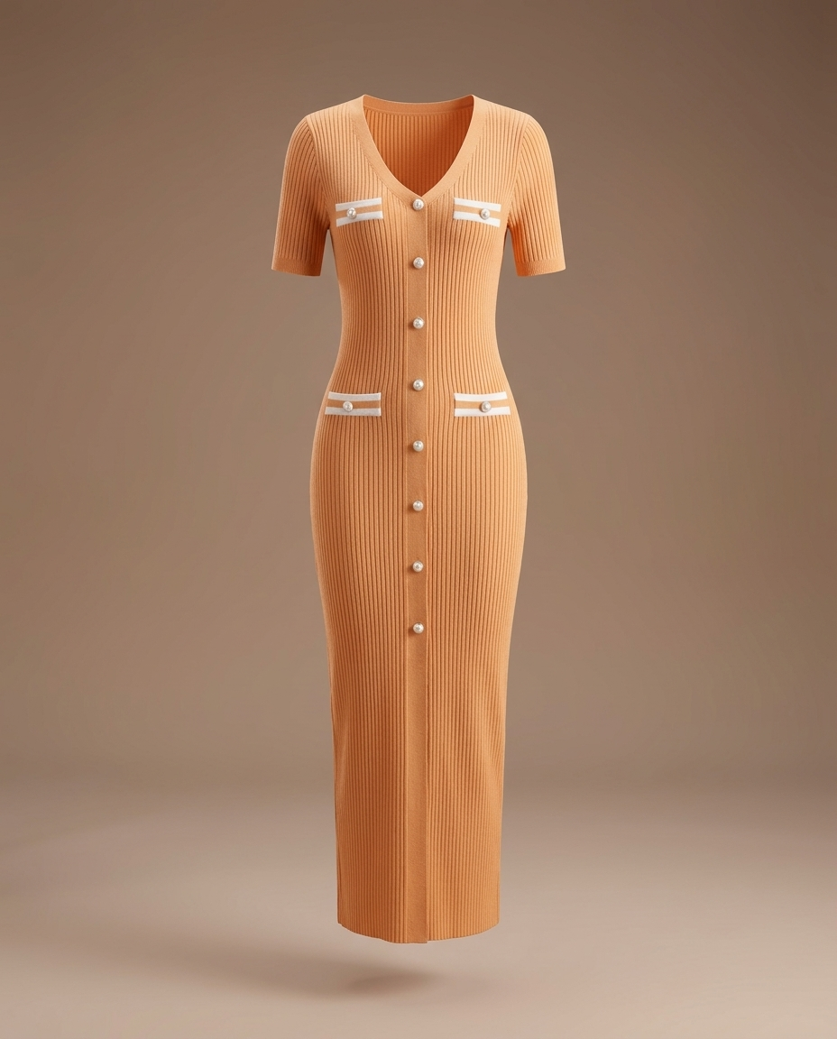 Blaire Knit Button Maxi Apricot — Dress Only