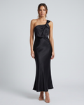 Monroe Satin Fishtail Dress Black — Front