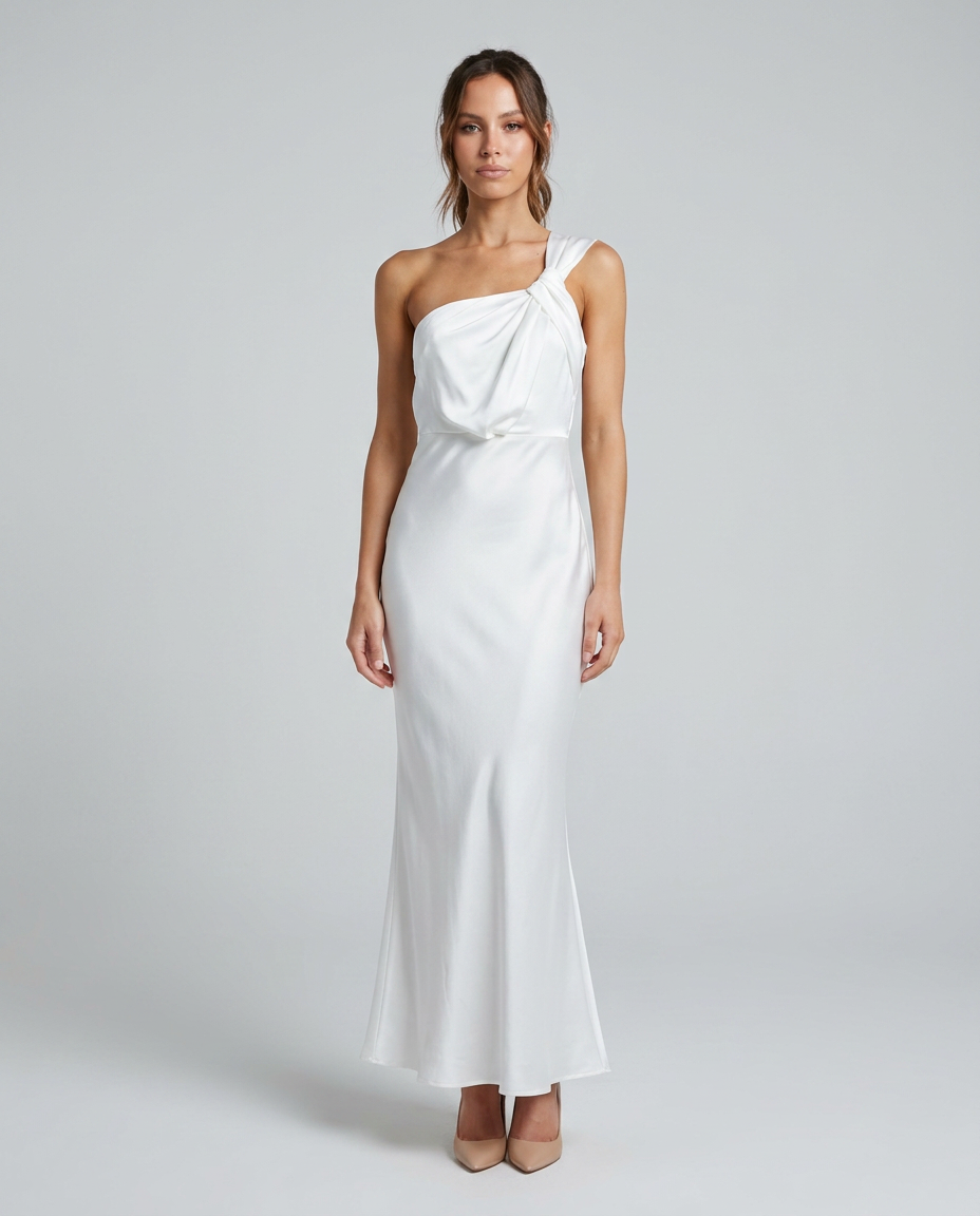 Monroe Satin Fishtail Dress White — Front