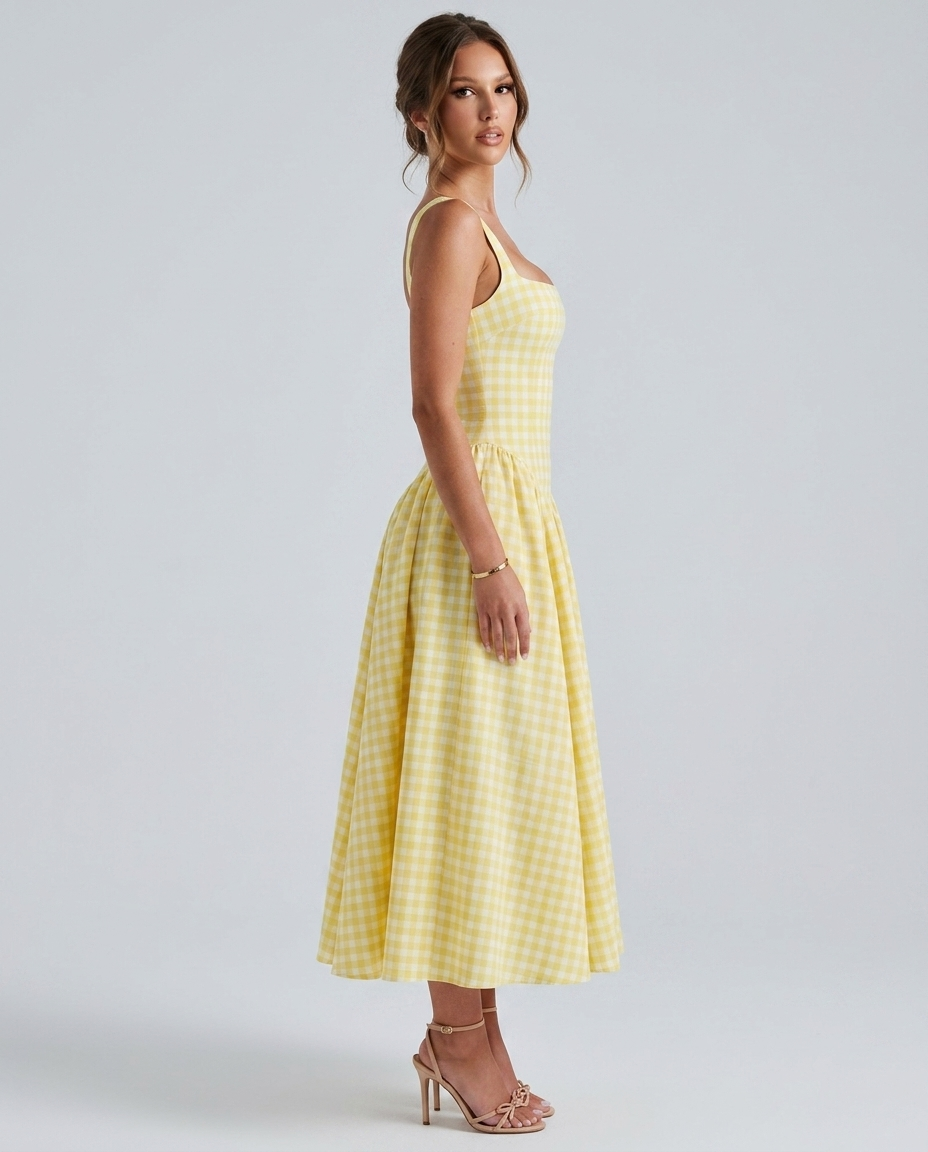 Rosalie Riviera Plaid Dress Yellow — Front