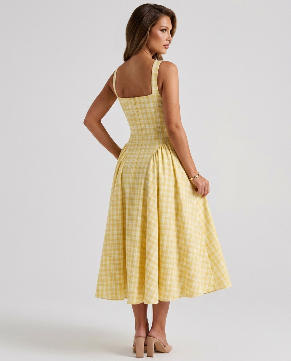 Rosalie Riviera Plaid Dress Yellow — Side