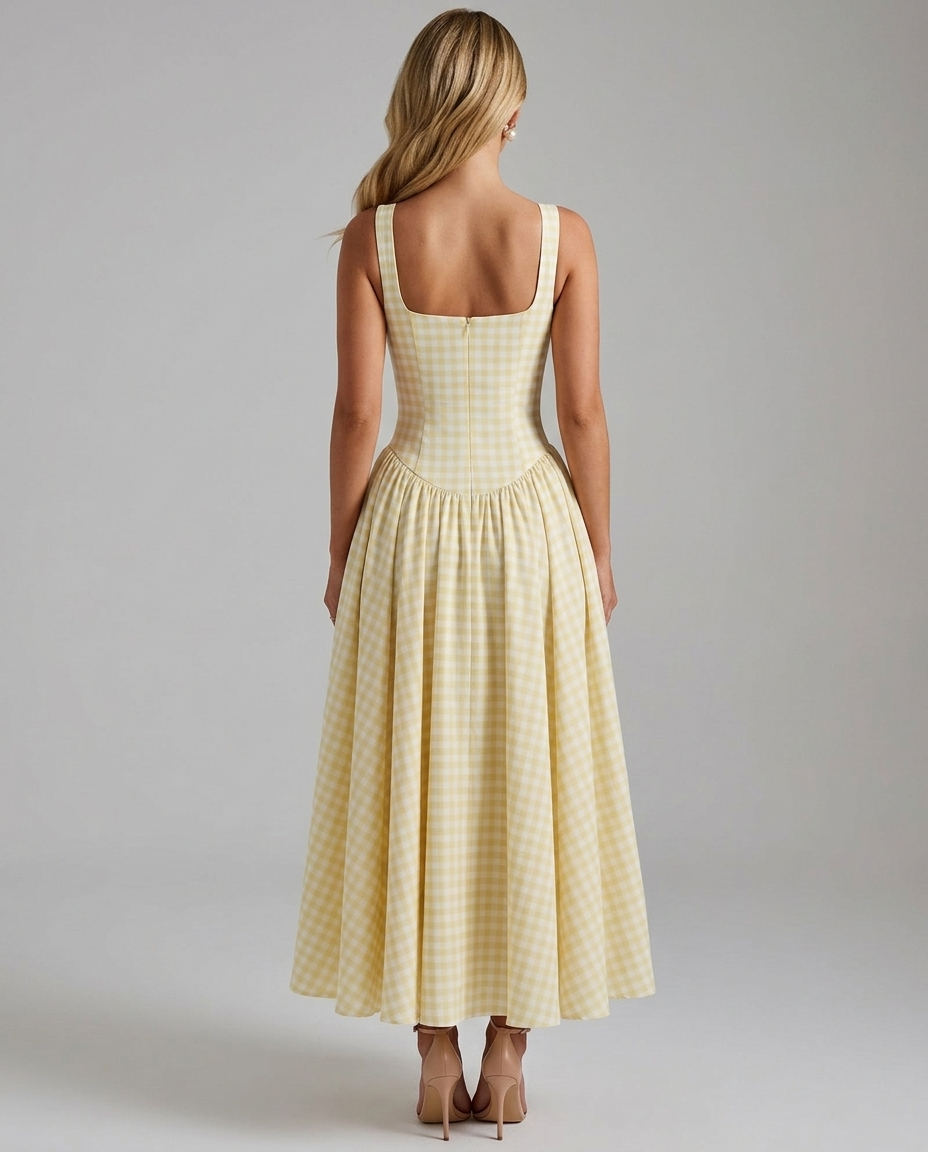 Rosalie Riviera Plaid Dress Yellow — Rear