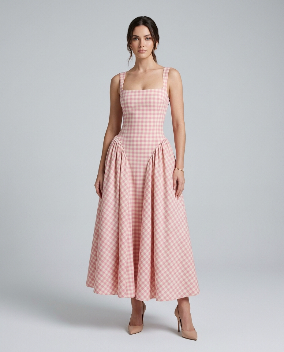 Rosalie Riviera Plaid Dress Pink — Front