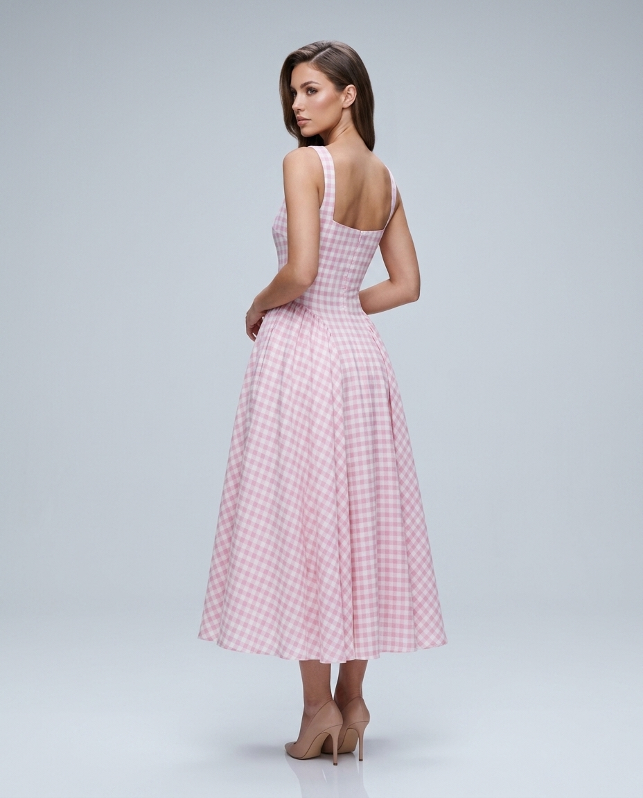 Rosalie Riviera Plaid Dress Pink — Rear Side