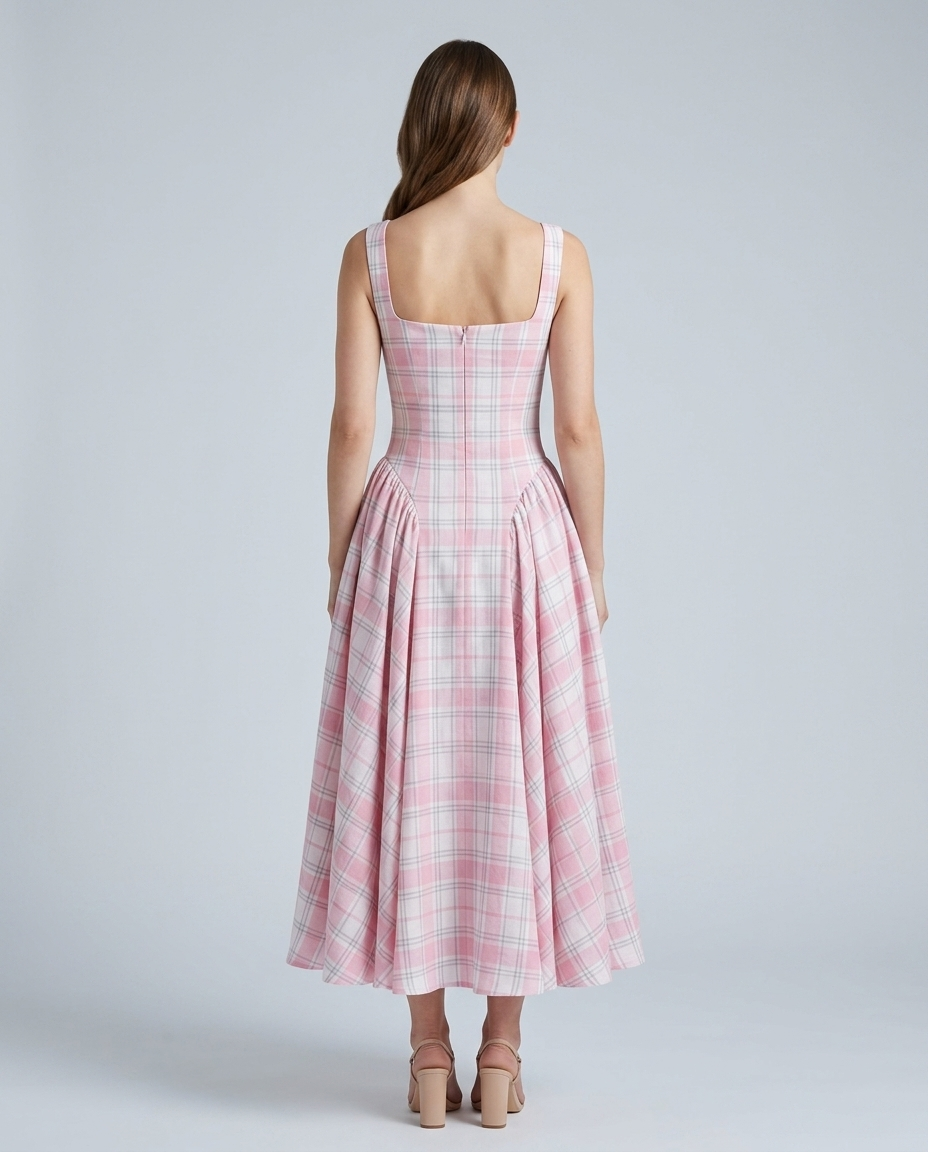 Rosalie Riviera Plaid Dress Pink — Rear