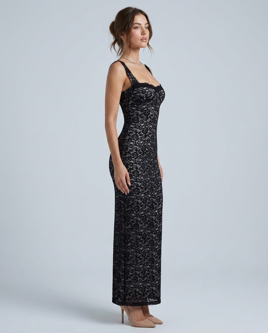 Valora Lace Jacquard Maxi Black — Side