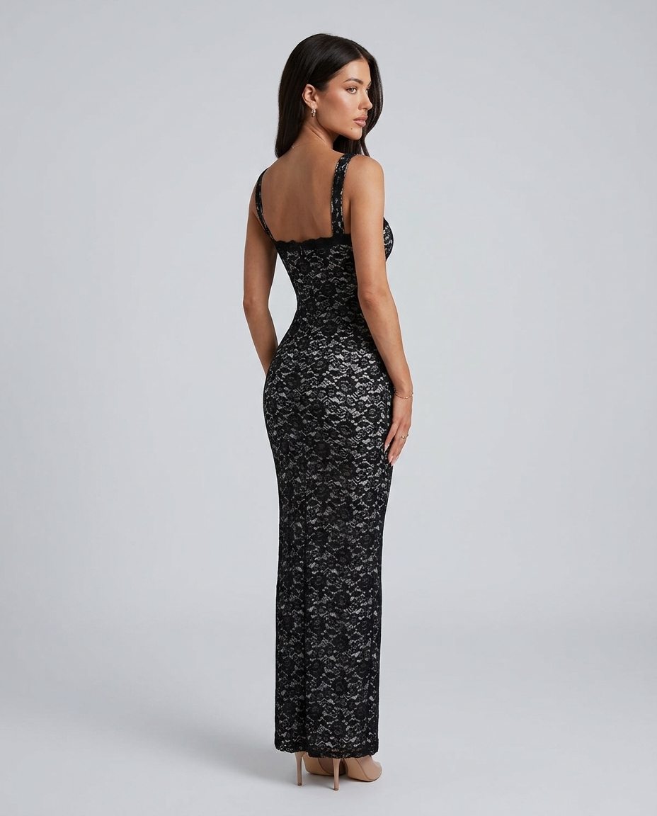 Valora Lace Jacquard Maxi Black — Rear Side