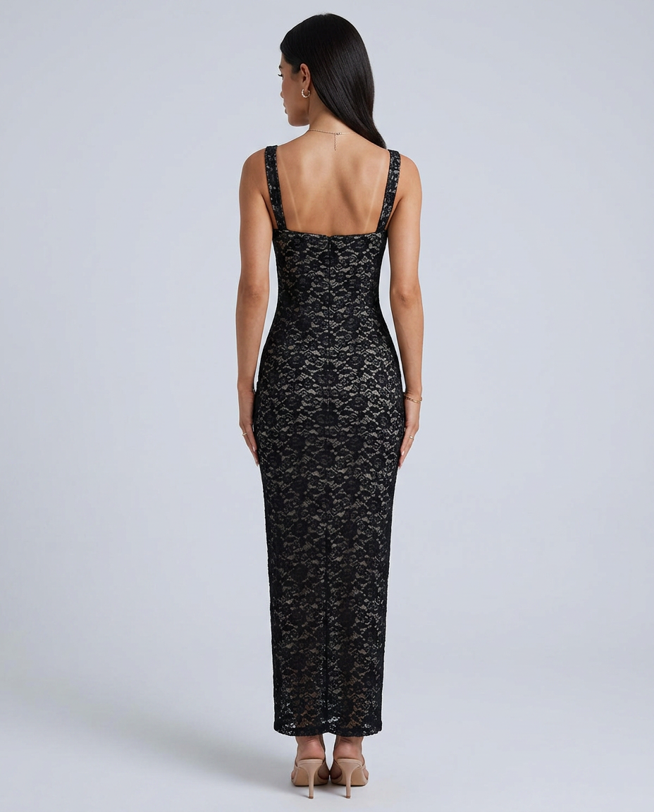 Valora Lace Jacquard Maxi Black — Rear
