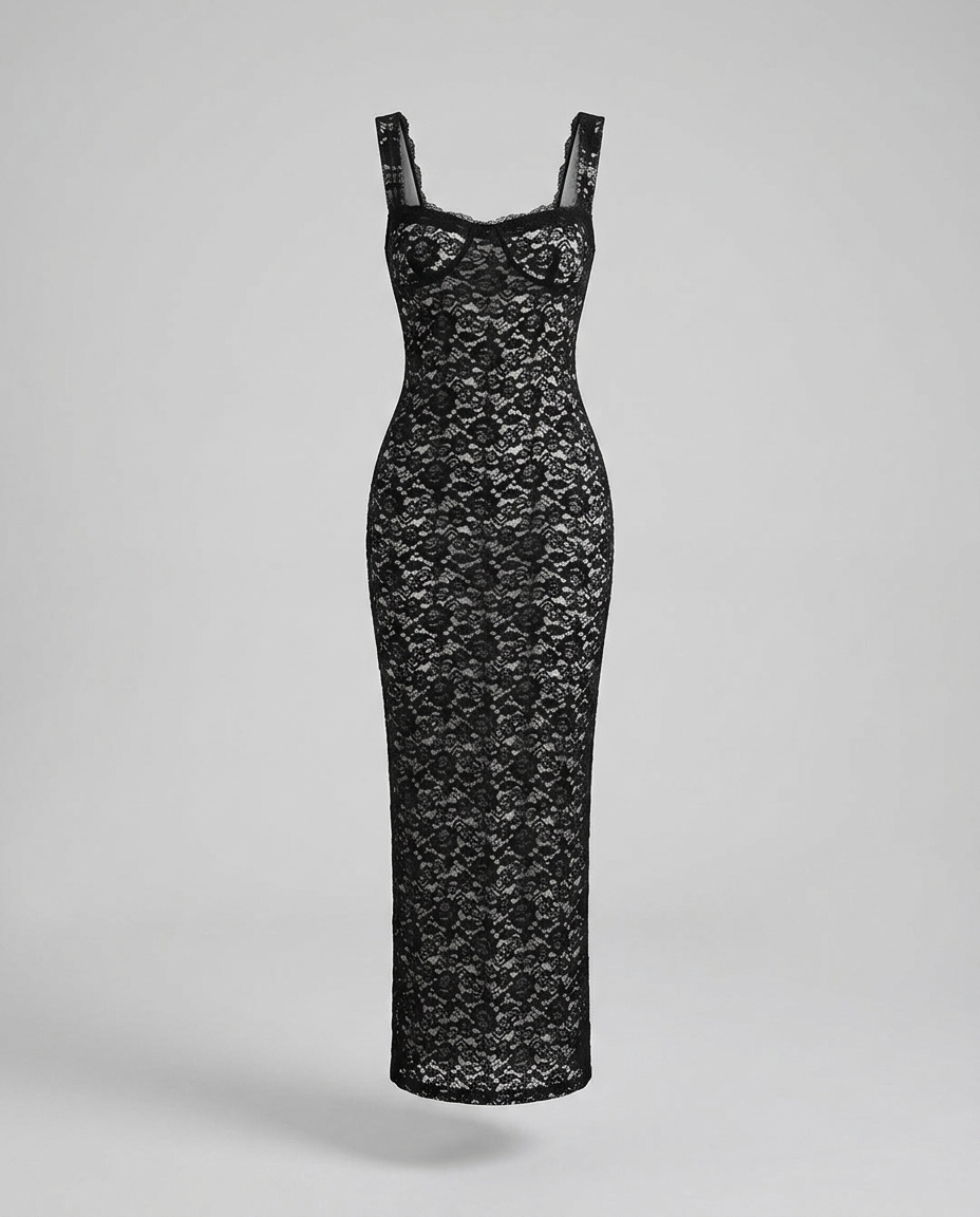 Valora Lace Jacquard Maxi Black — Dress Only