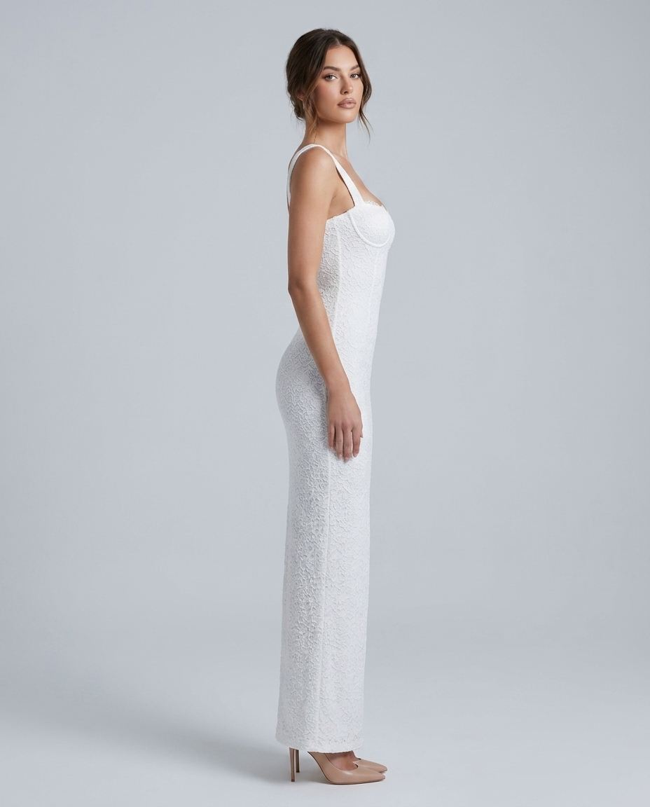 Valora Lace Jacquard Maxi White — Side