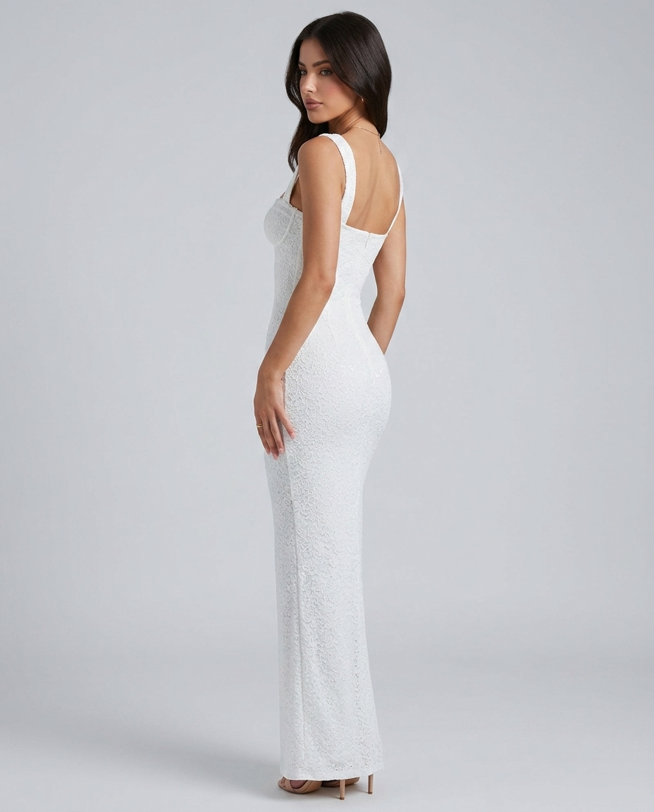 Valora Lace Jacquard Maxi White — Rear Side