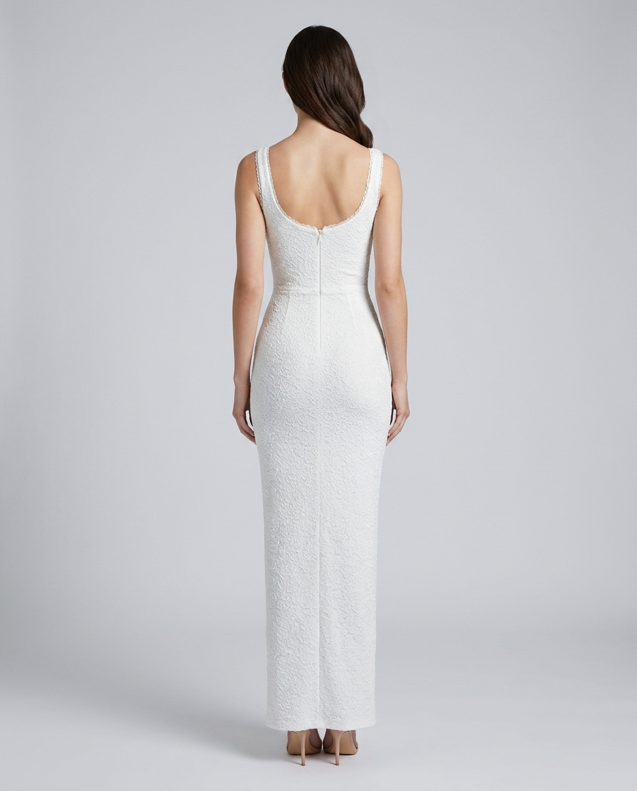 Valora Lace Jacquard Maxi White — Rear