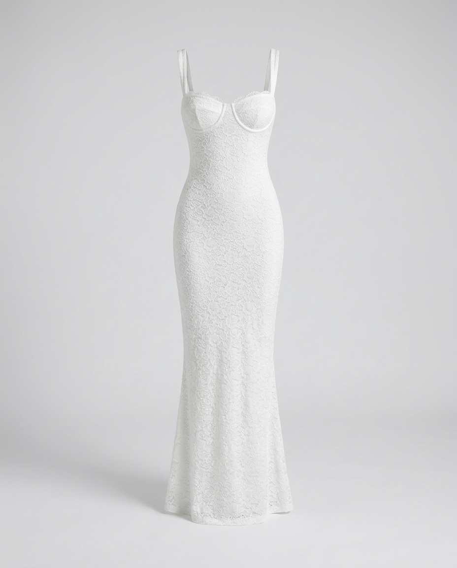 Valora Lace Jacquard Maxi White — Dress Only