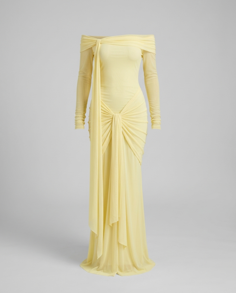 Zafira Sheer One Shoulder Gown — Yellow — Ghost/Dress Only