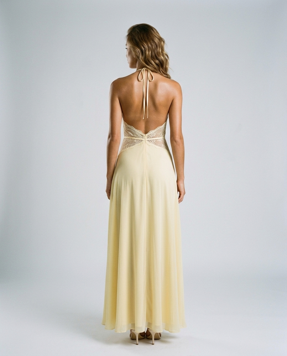 Eliora Lace Halter Gown — Yellow — Rear