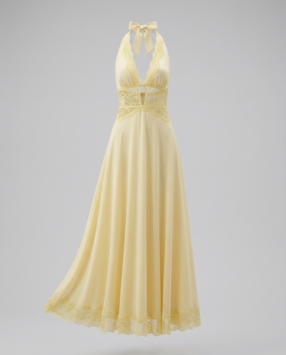 Eliora Lace Halter Gown — Yellow — Ghost