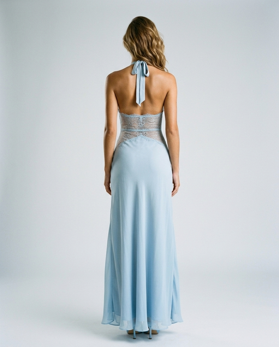 Eliora Lace Halter Gown — Blue — Rear
