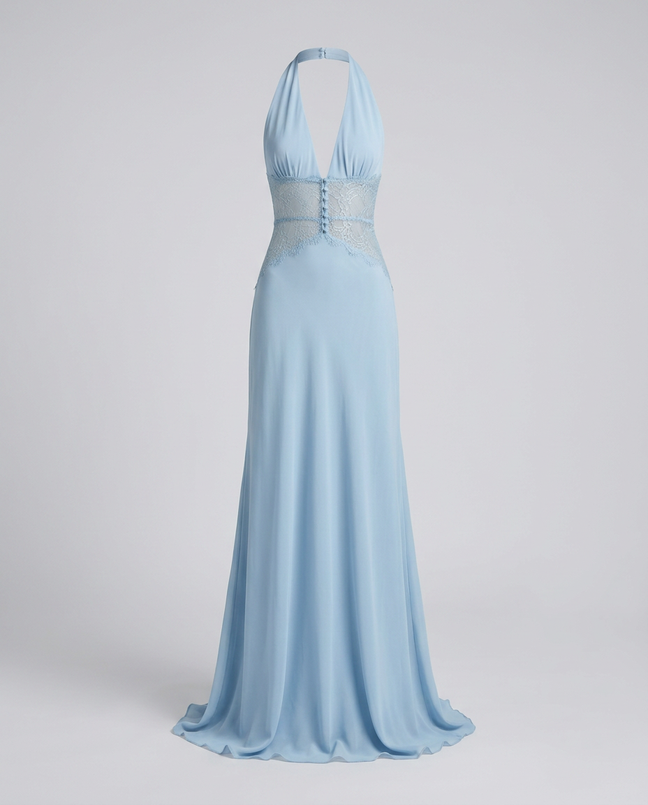 Eliora Lace Halter Gown — Blue — Ghost
