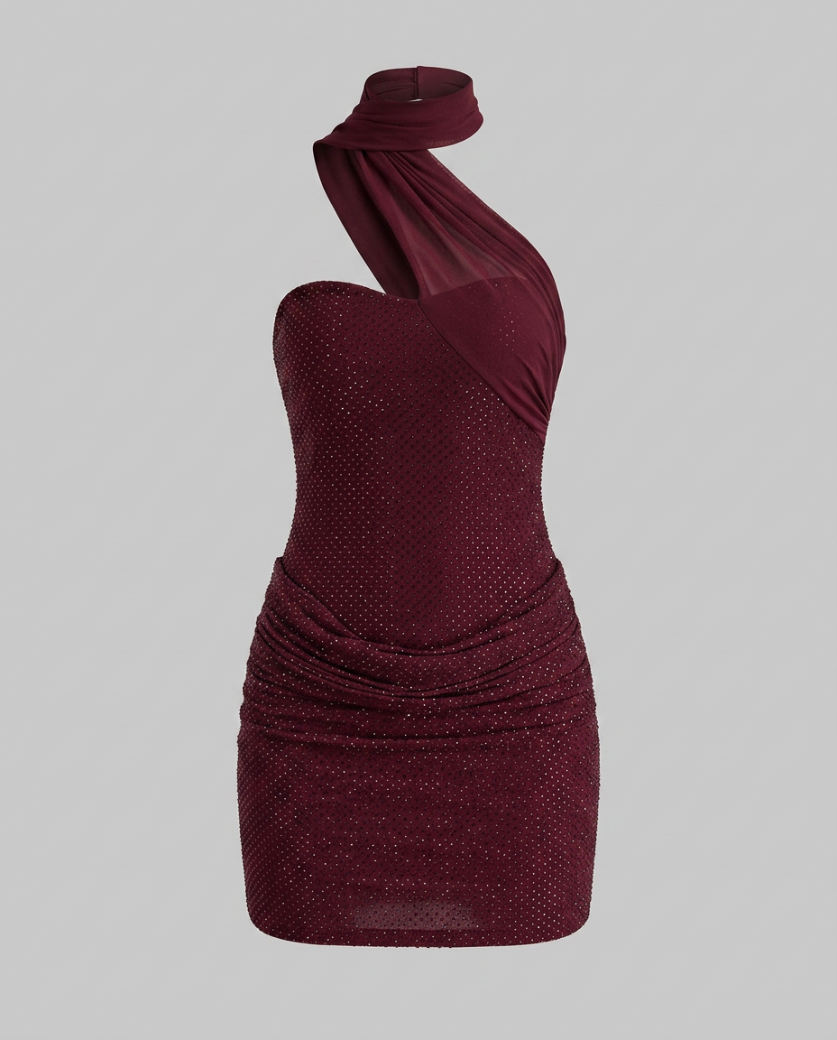 Rovienne Rhinestone Mini Dress - Wine Red - Ghost