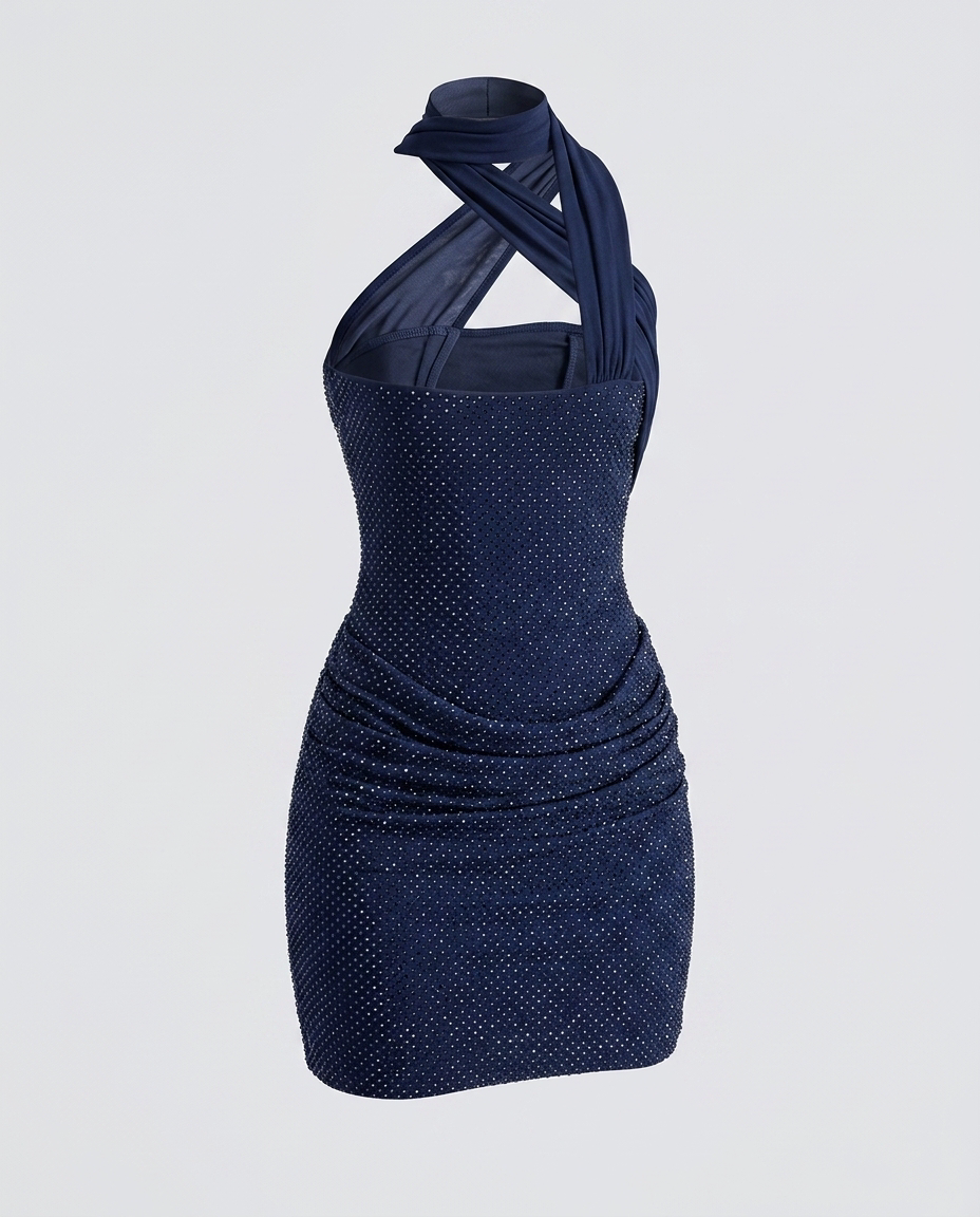 Rovienne Rhinestone Mini Dress - Dark Blue - Ghost
