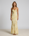 Tivora Embroidered Backless Gown - Light Yellow - Front