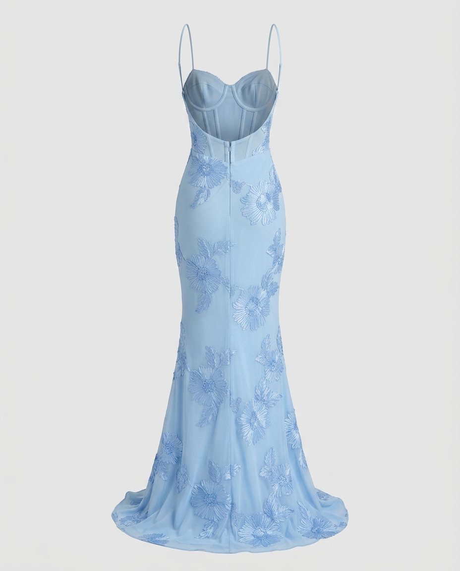 Tivora Embroidered Backless Gown - Light Blue - Ghost