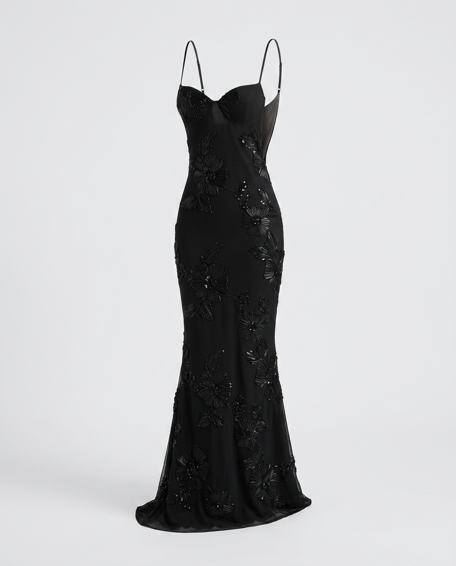 Tivora Embroidered Backless Gown - Black - Ghost