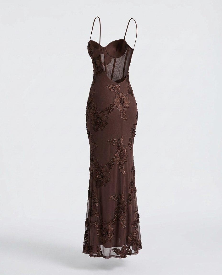 Tivora Embroidered Backless Gown - Brown - Ghost