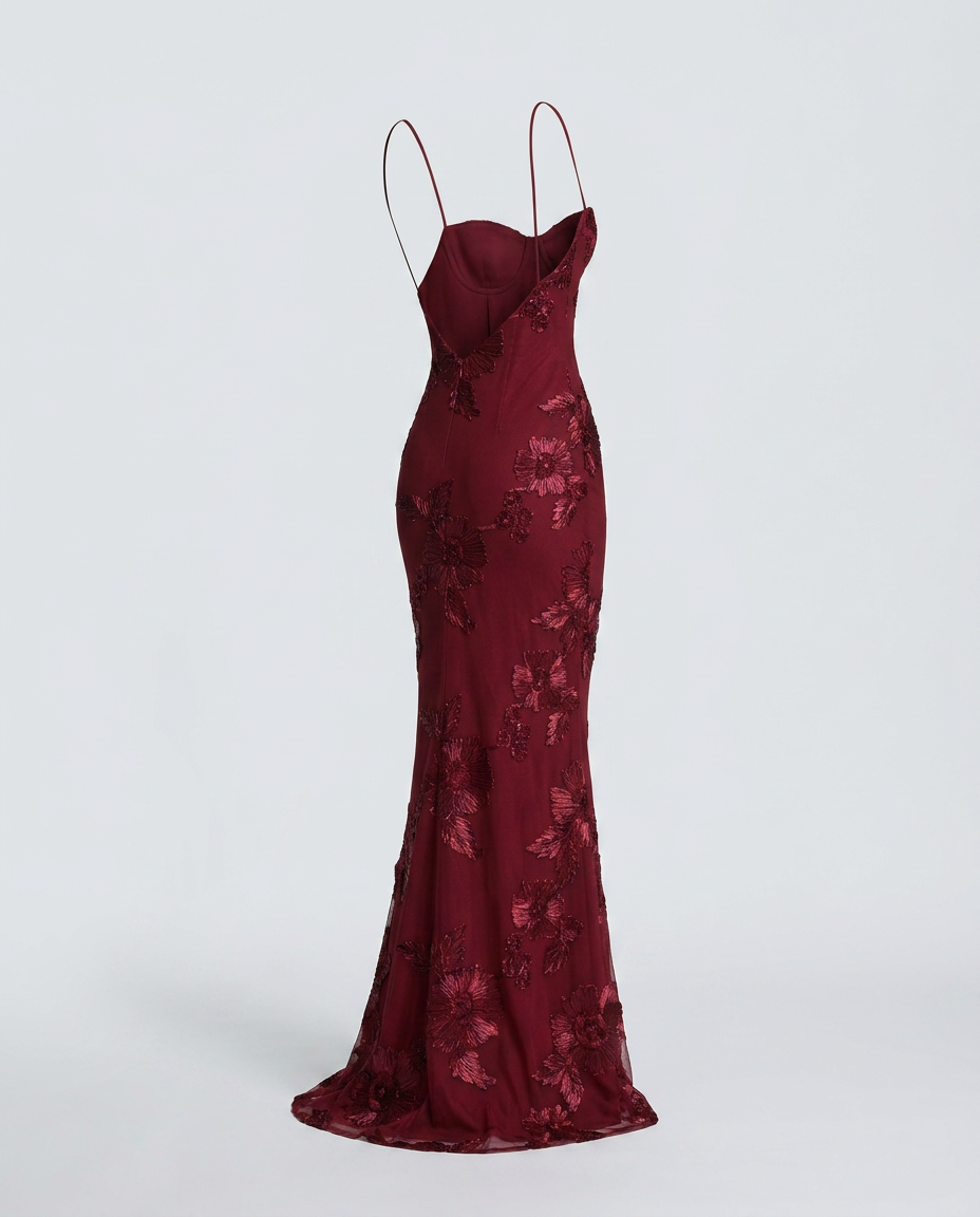 Tivora Embroidered Backless Gown - Burgundy - Ghost